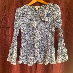 Bethany V-neck Ruffle Button-down Blouse with Long Bell Sleeves - Size Medium